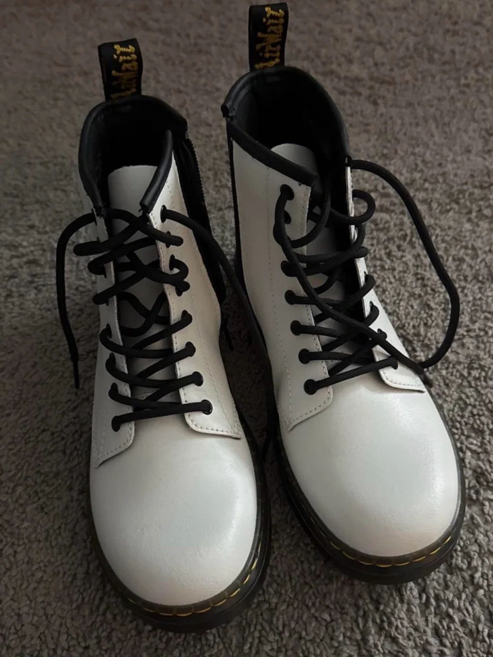 Dr. Martens White Lace-Up Boots with Black Trim